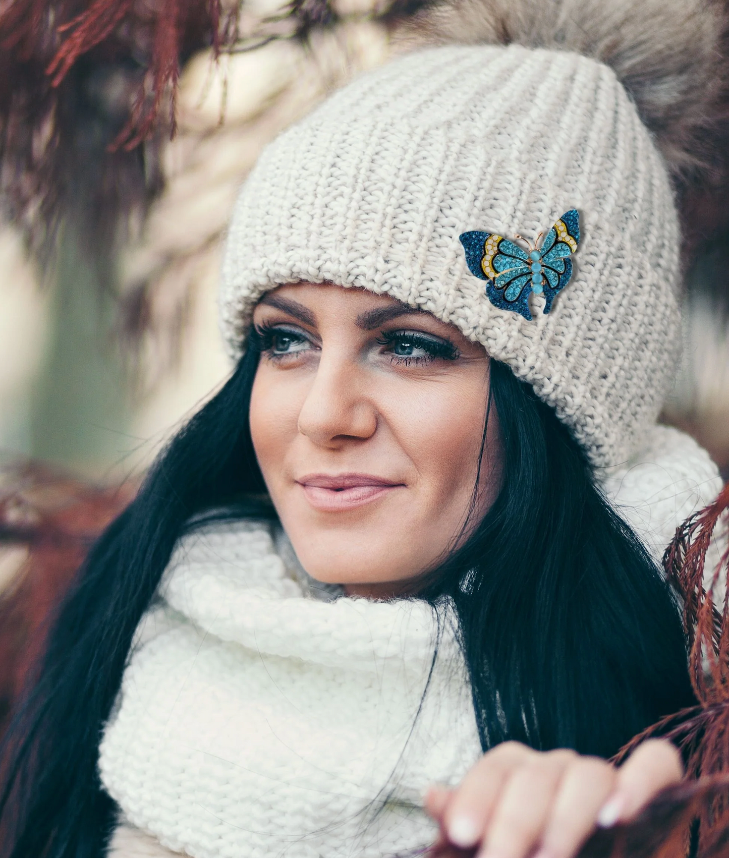 Blue Yellow Crystal Pave Butterfly Brooch