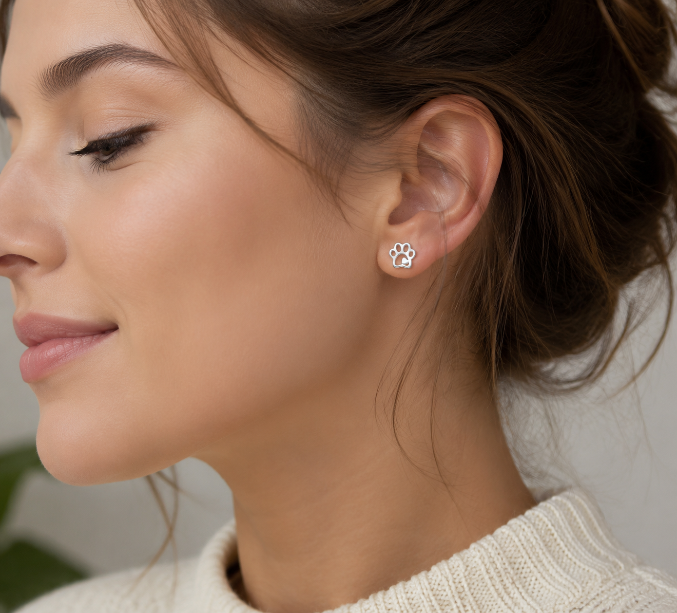 Sterling Silver Paw Print And Heart Open Stud Earrings