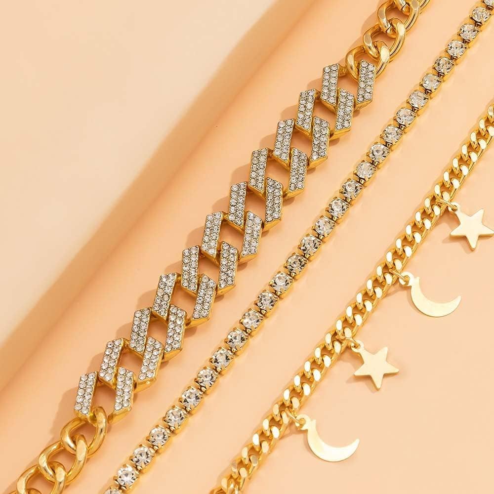 Goldtone Crystal Star And Chain Bracelet Set