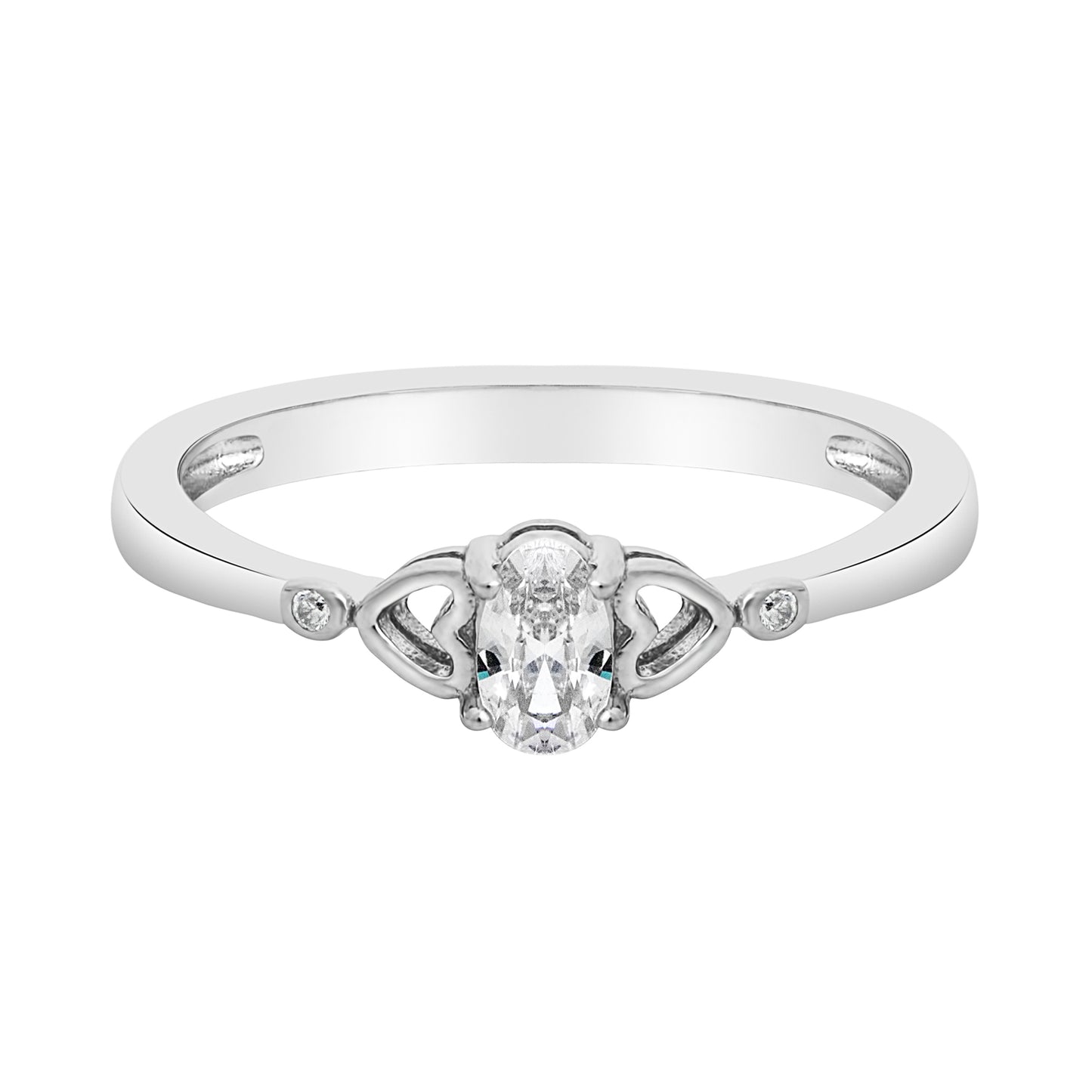 Cubic Zirconia & Sterling Silver Dual Heart Oval-Cut Ring
