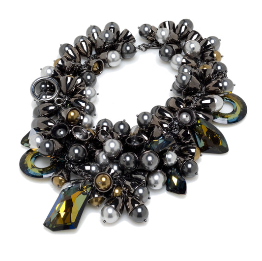 Cluster Crystal Pearl Statement Necklace