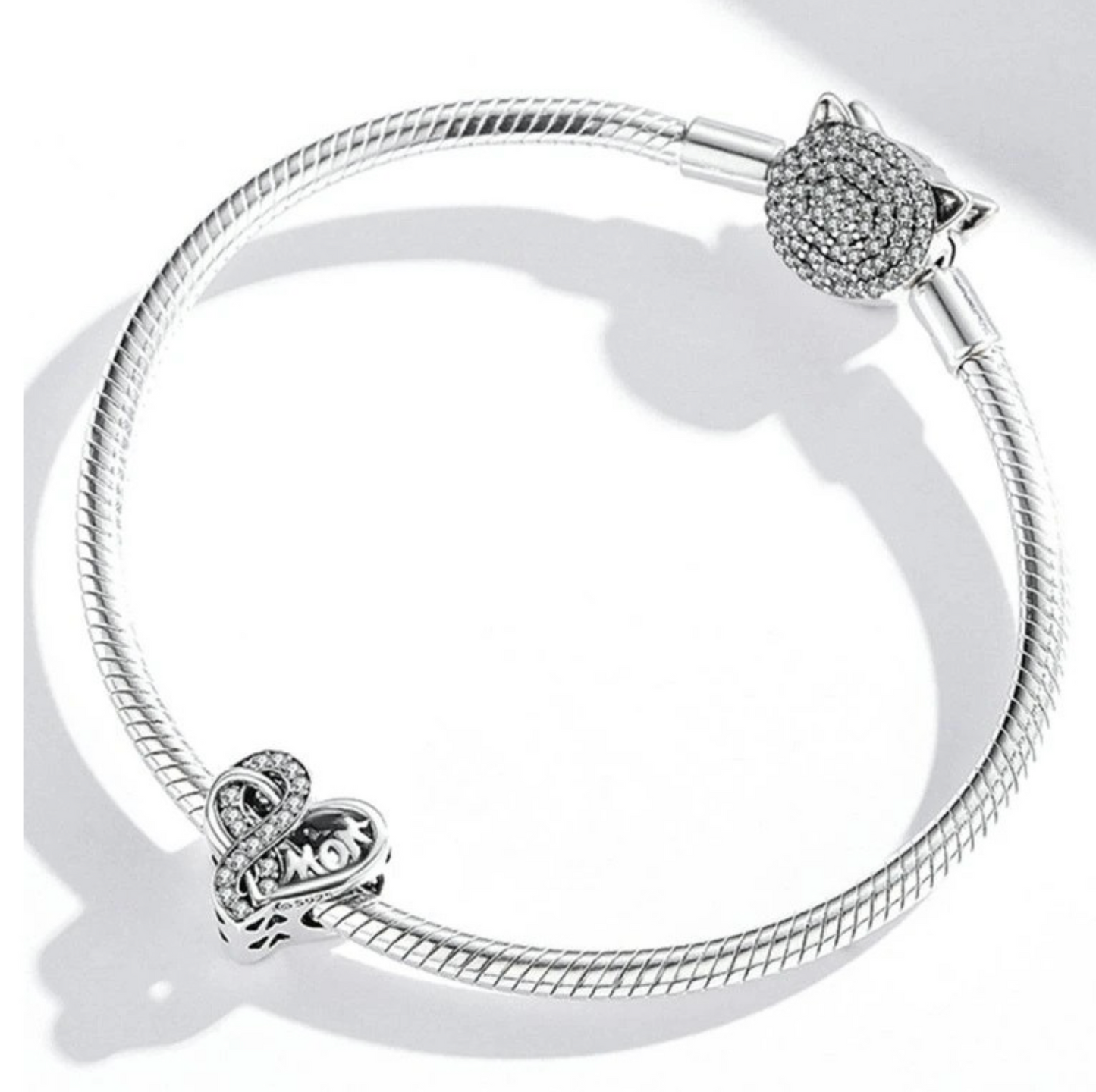 Sterling Silver Infinity Heart “Mom” Charm with Sparkling CZ