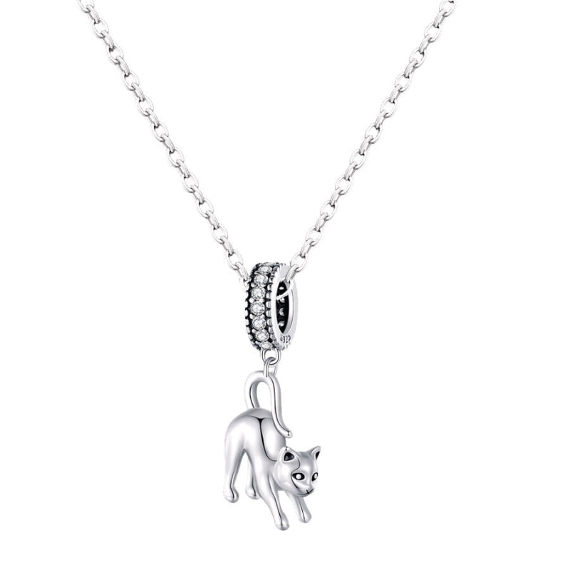 Sterling Silver Cat Charm with Paved Bail