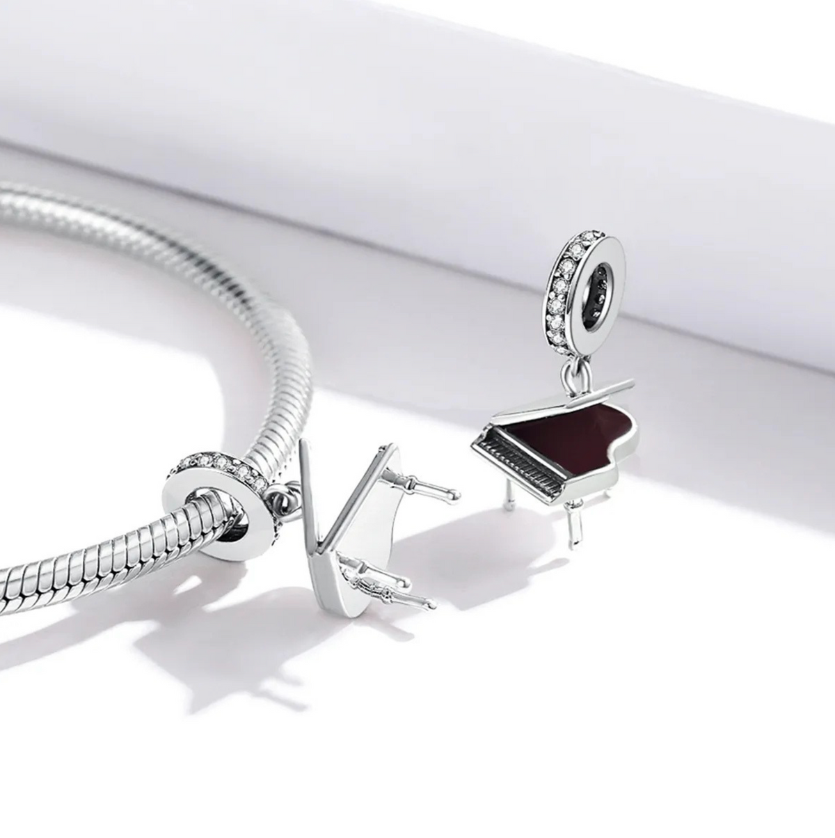 Sterling Silver Grand Piano Charm with Pavé Bail