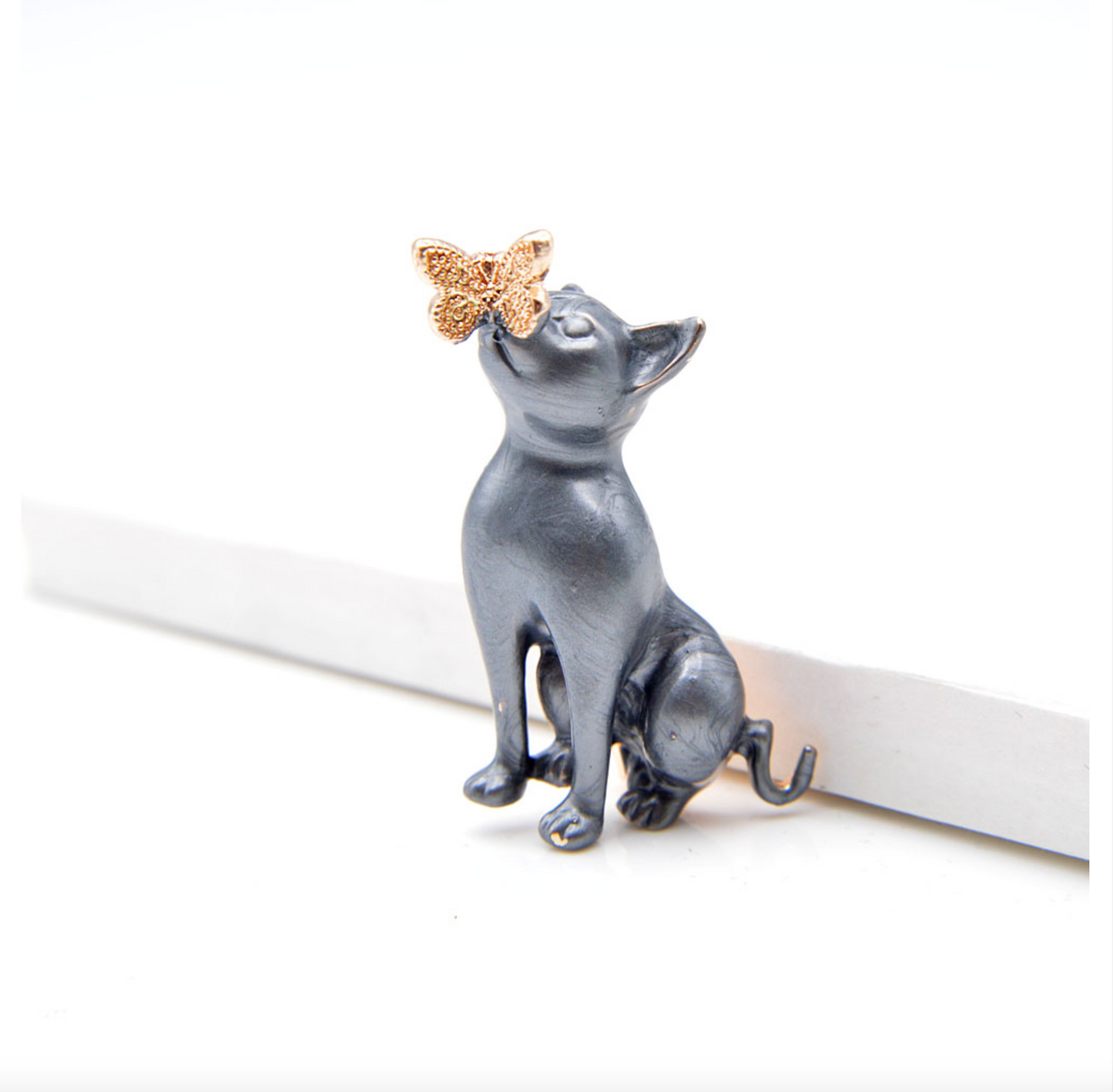 Grey Cat Butterfly Brooch