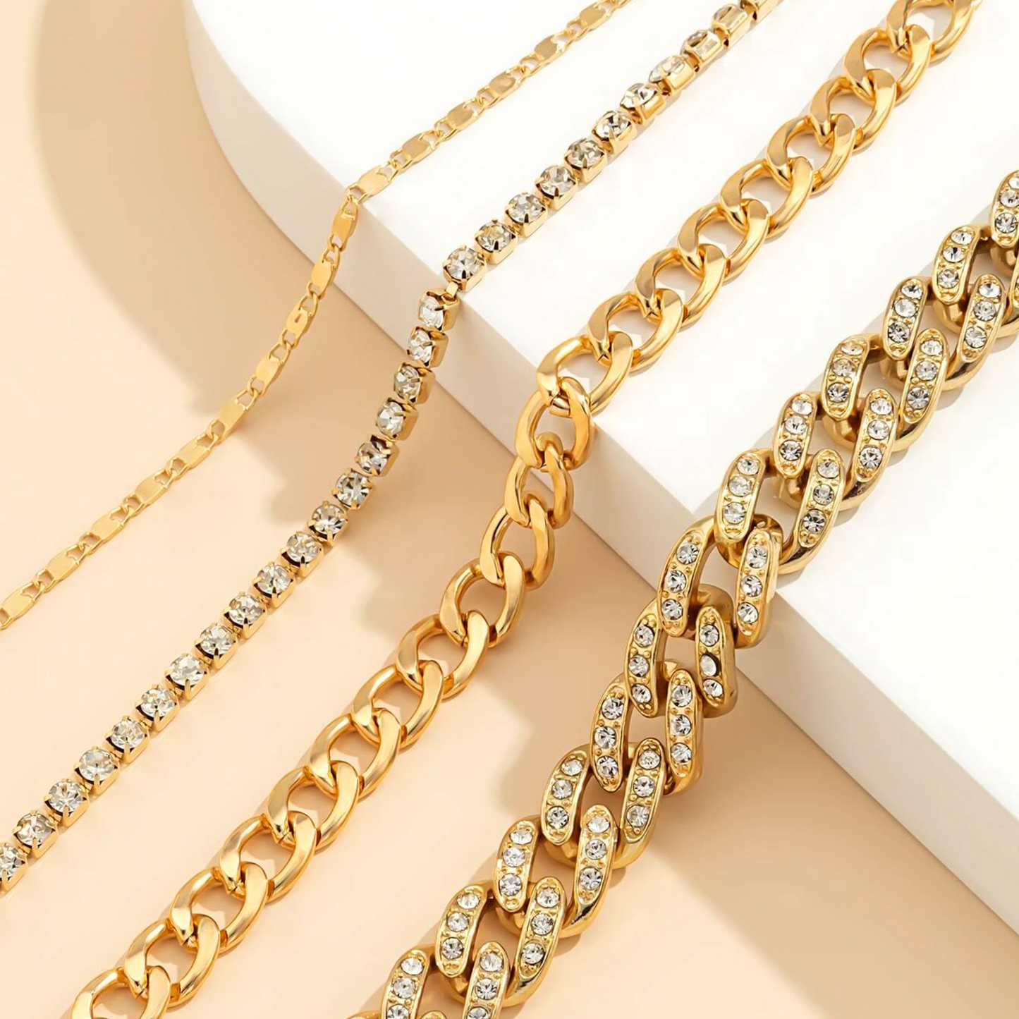Crystal Goldtone Chain Link Bracelet Set