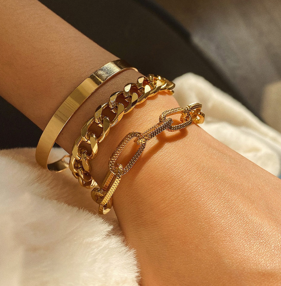 Goldtone Chain Set Of 3 Bracelets