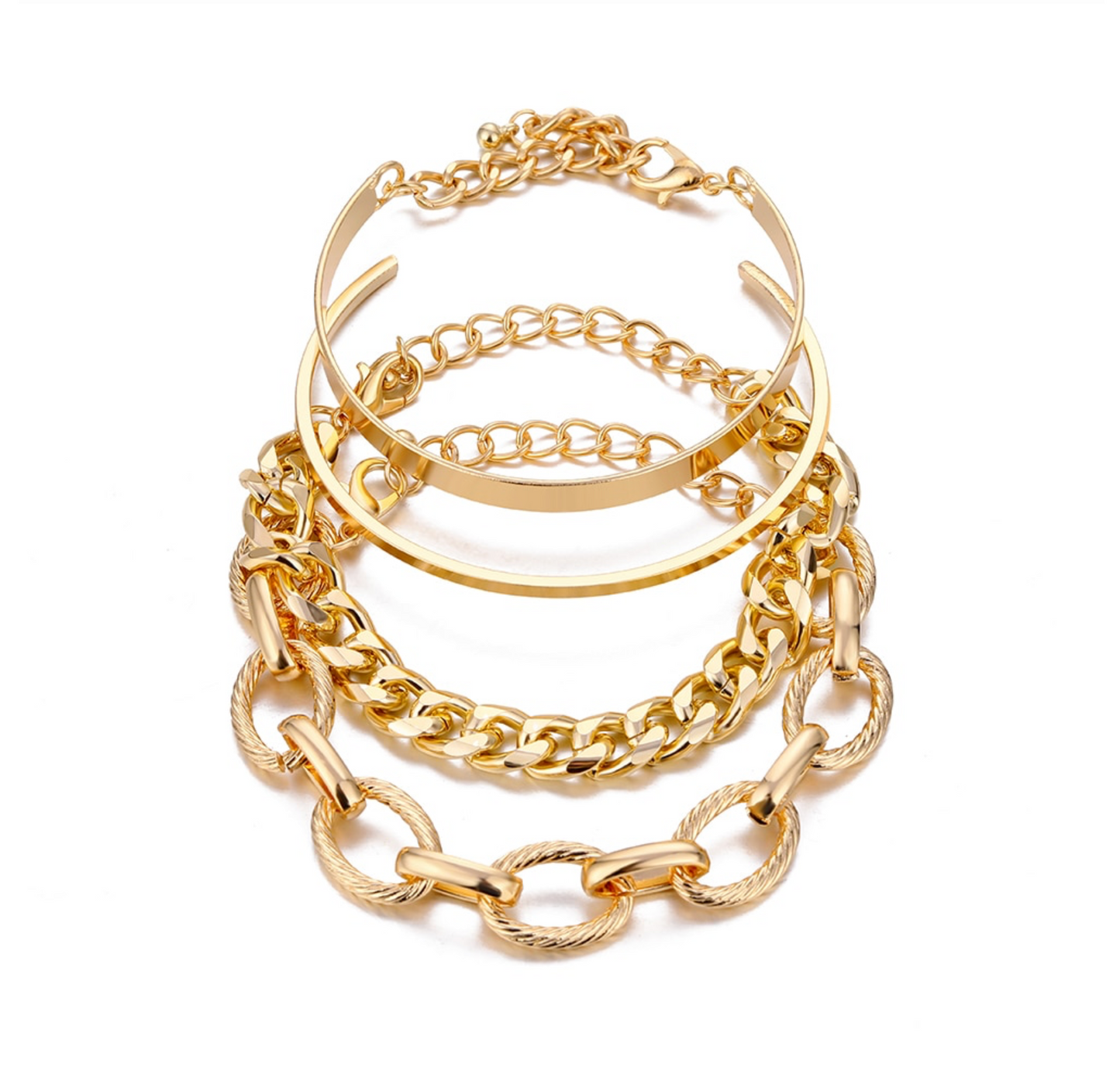 Goldtone Bangle Chunky Chain Bracelet Set