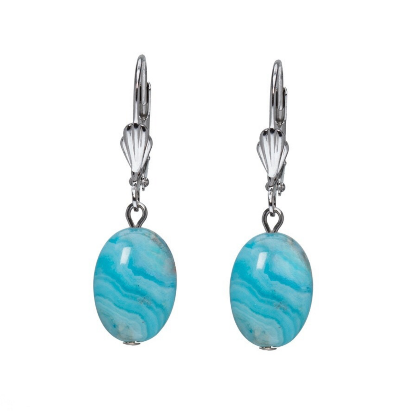 Blue Crazy Lace Agate Oval Drop Earrings