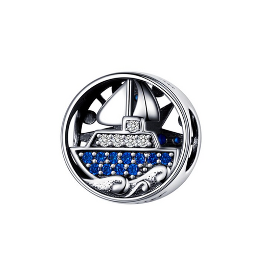 Sterling Silver & Cubic Zirconia Sail The Seas Charm