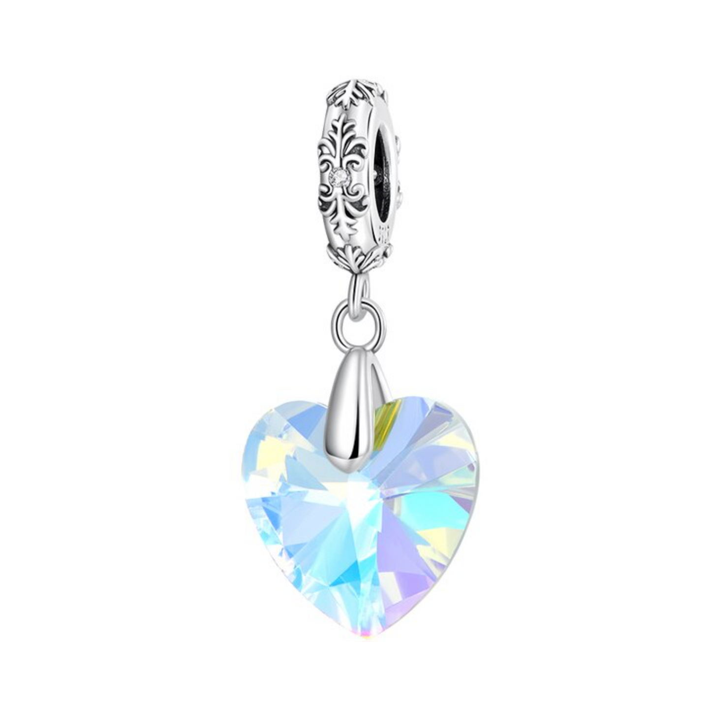 AB Swarovski & Sterling Silver Drop Heart Charm