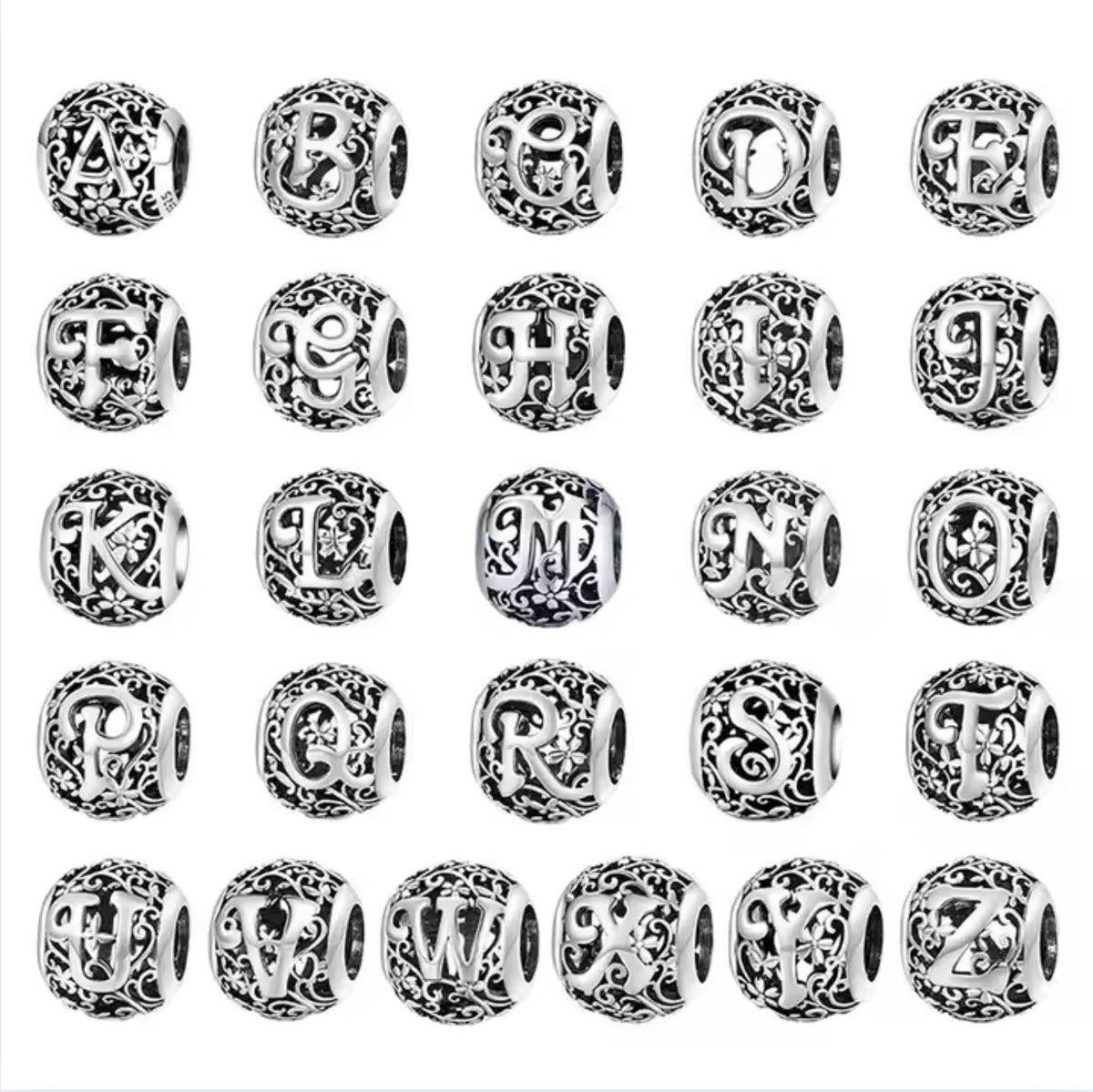 Sterling Silver Round Alphabet Charm