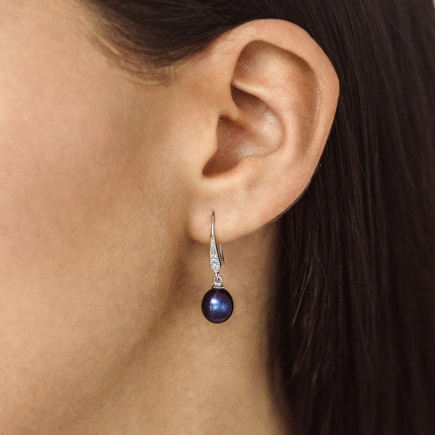 Black Freshwater Pearl & Cubic Zirconia Pave Arrow Drop Earrings