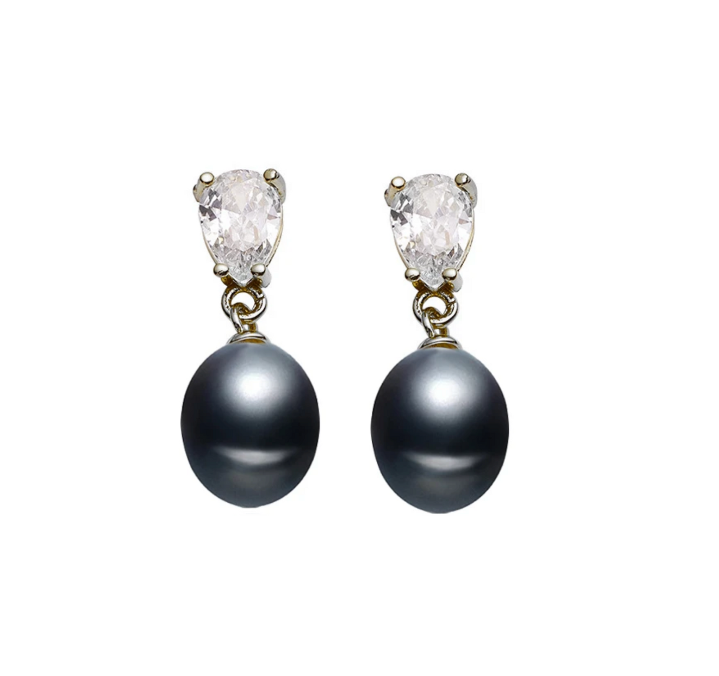 Sterling Silver & Black Fresh Water Pearls with Cubic Zirconia Teardrop Earrings