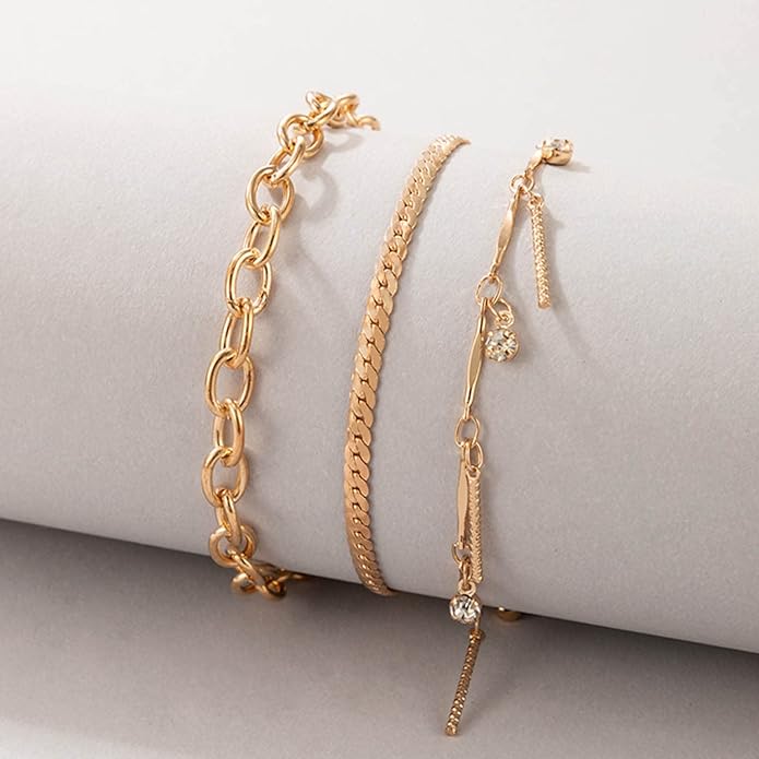 Goldtone Clear Crystal Anklet Set