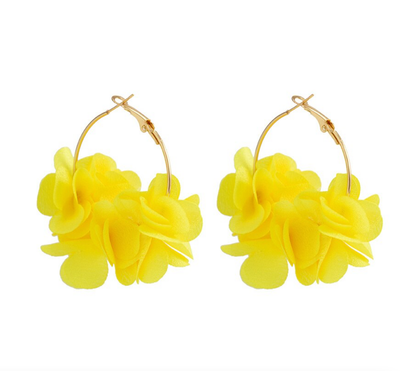 Yellow and Goldtone Flower petal Hoop Earring