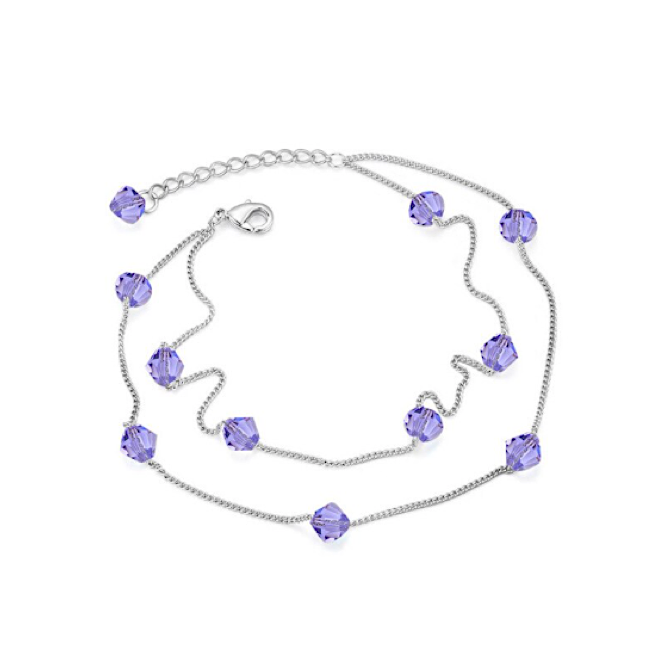 Double strand adjustable anklet with Swarovski Tanzanite bicone crystals