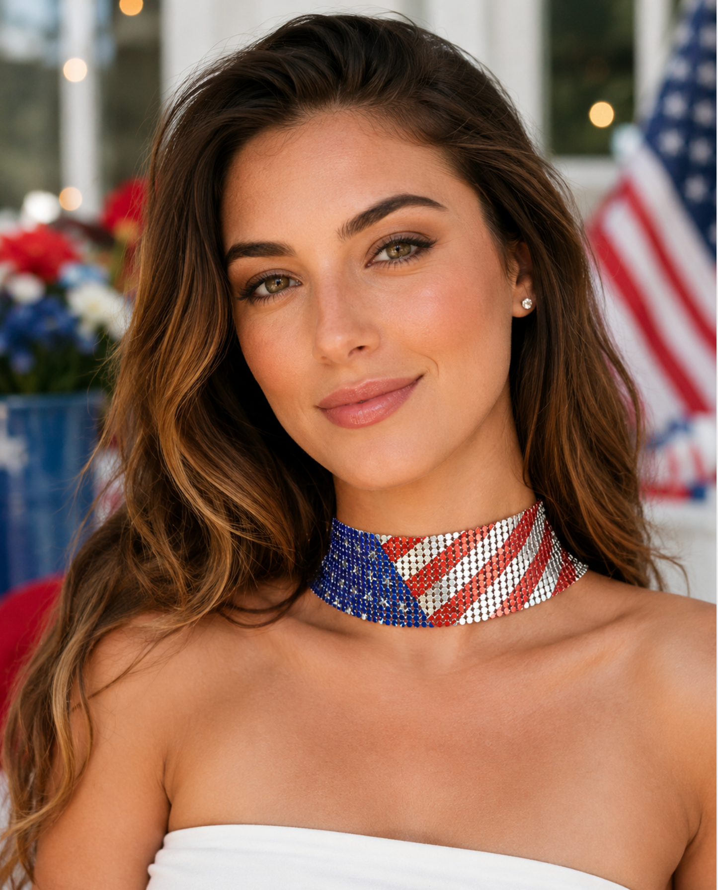 American Flag Crystal Choker Necklace