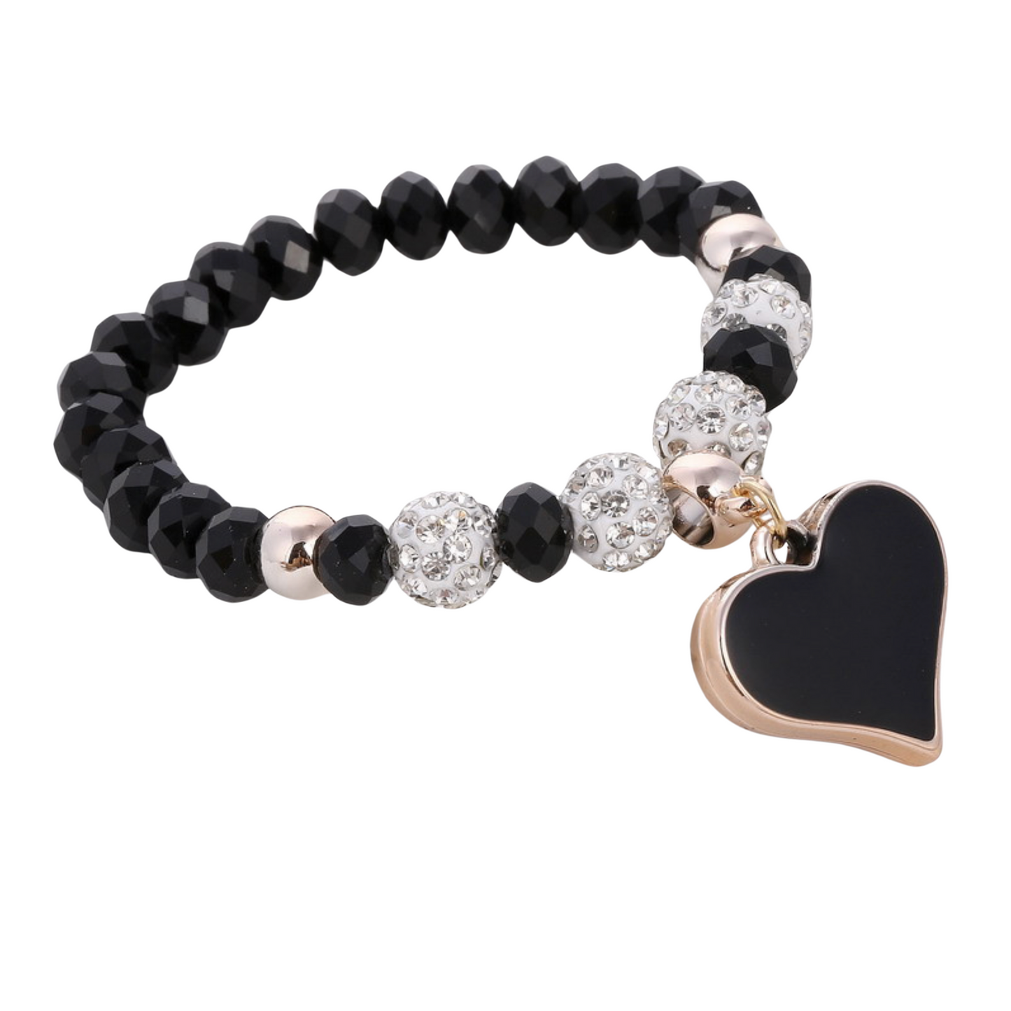 Black Crystal Shamballa Beaded Heart Bracelet