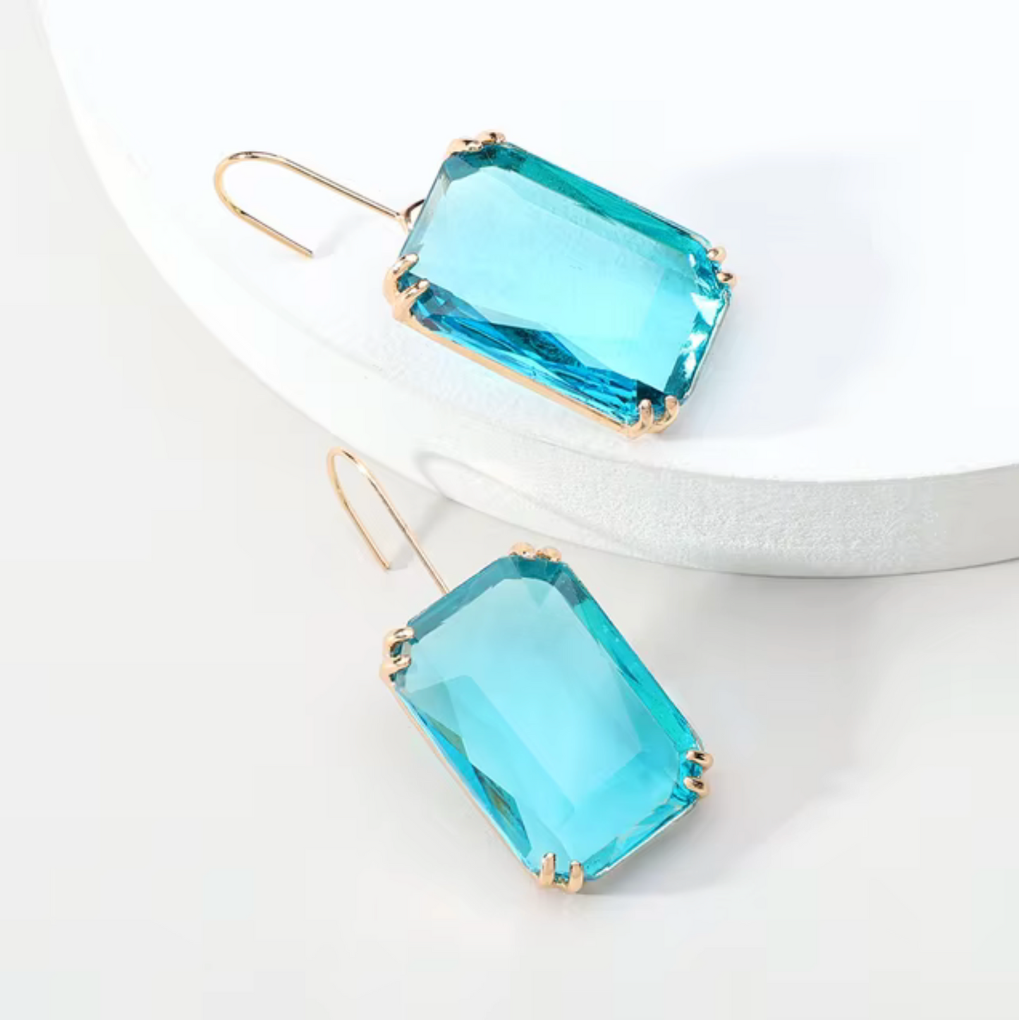Goldtone & Colored Transparent Rectangular Earrings