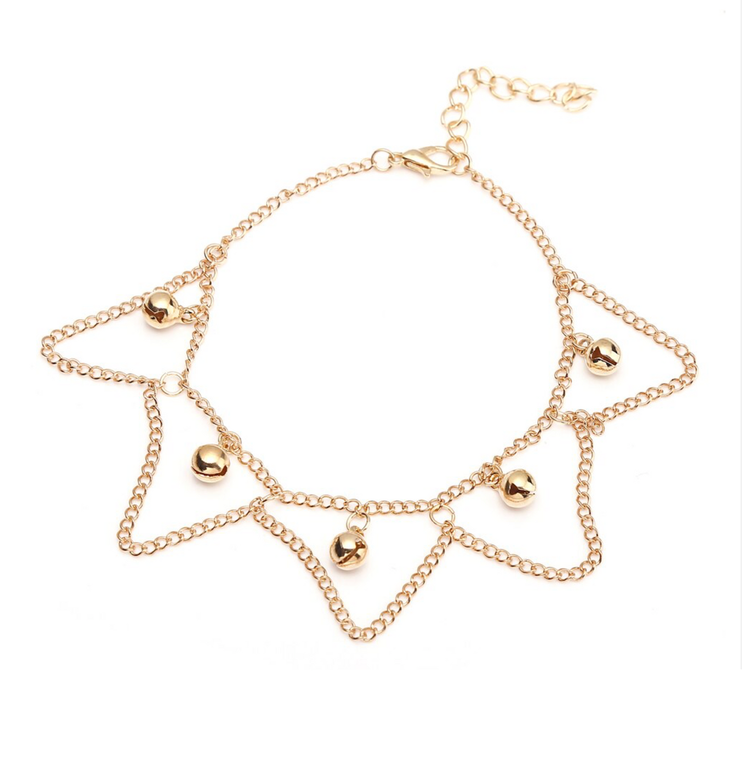 Goldtone Bell Beaded Geometric Anklet (80719-23)