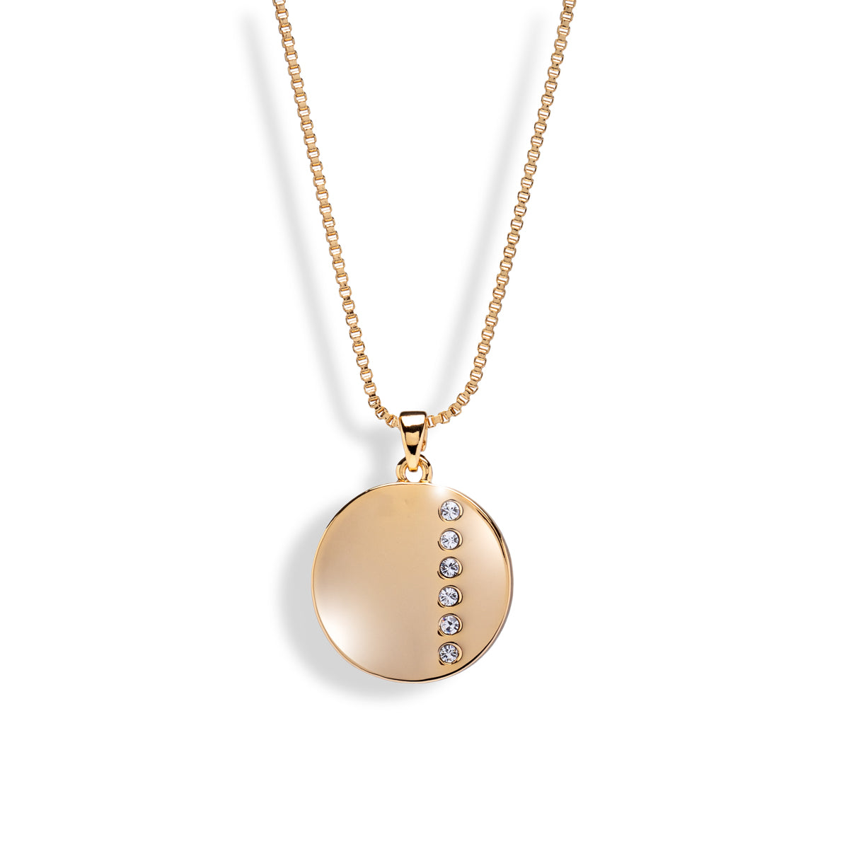 25mm disc pendant necklace with Swarovski crystals, gold plated, minimalist modern design by callura