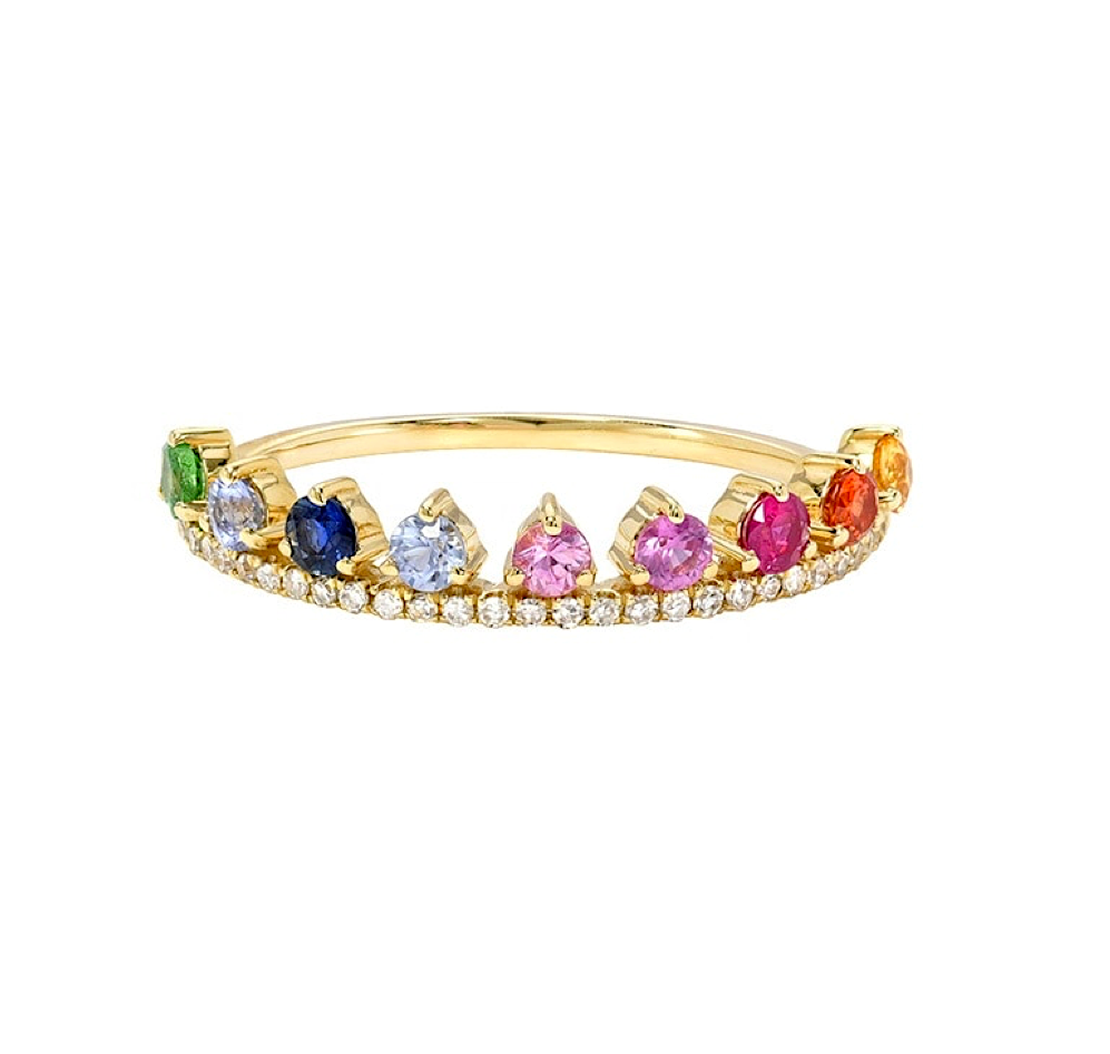 Goldtone Tiara Ring with Rainbow Cubic Zirconia