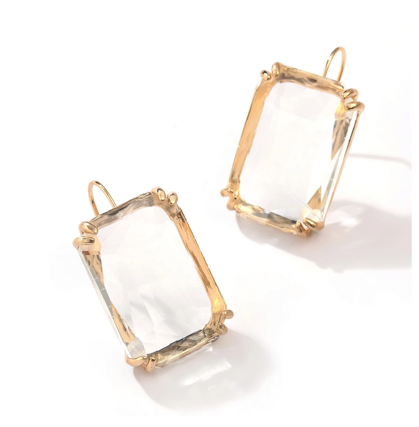 Goldtone Clear Rectangular Earrings