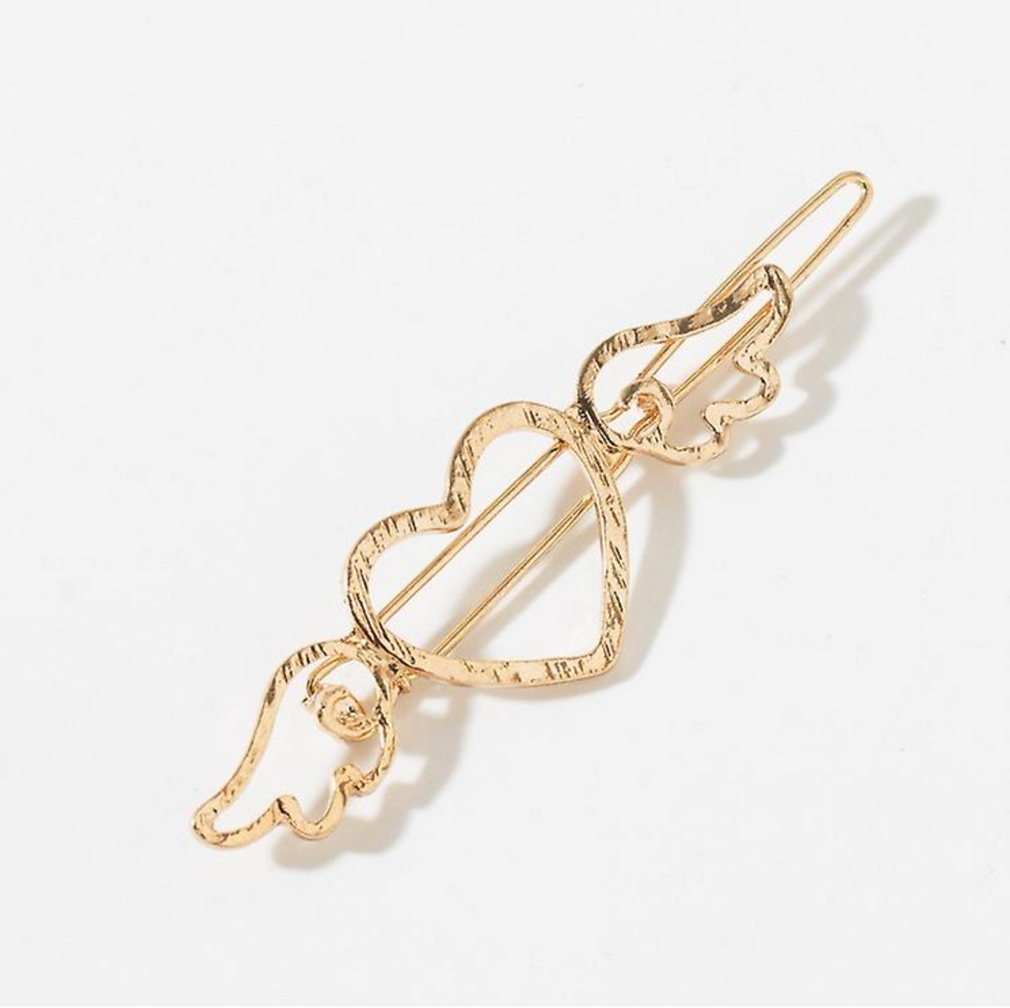 Goldtone Heart With Wings Hair Clip
