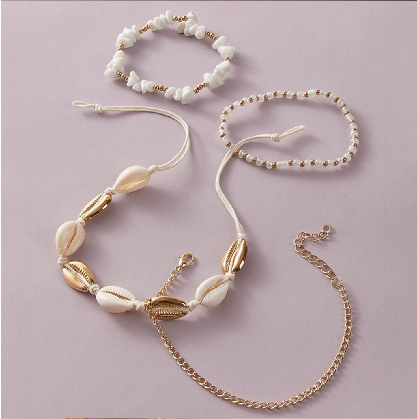 White Goldtone Seaside Anklet Set