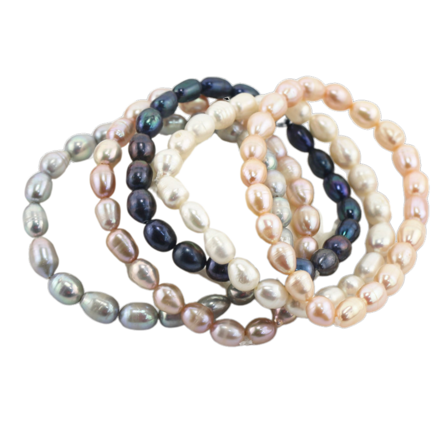 Set Of 5 Multi-colored Freshwater Pearl Stretch Bracelets