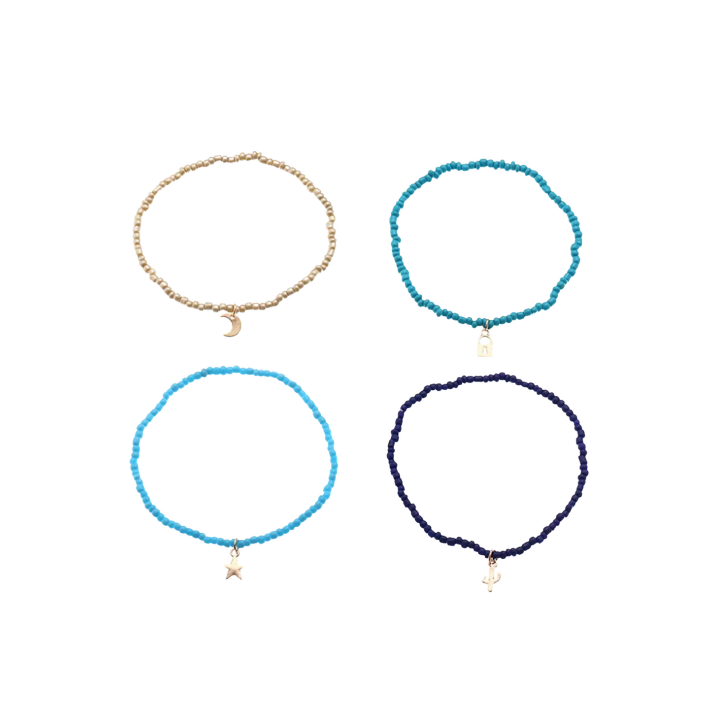 Blue, Goldtone Purple Beaded Anklet Charm Set