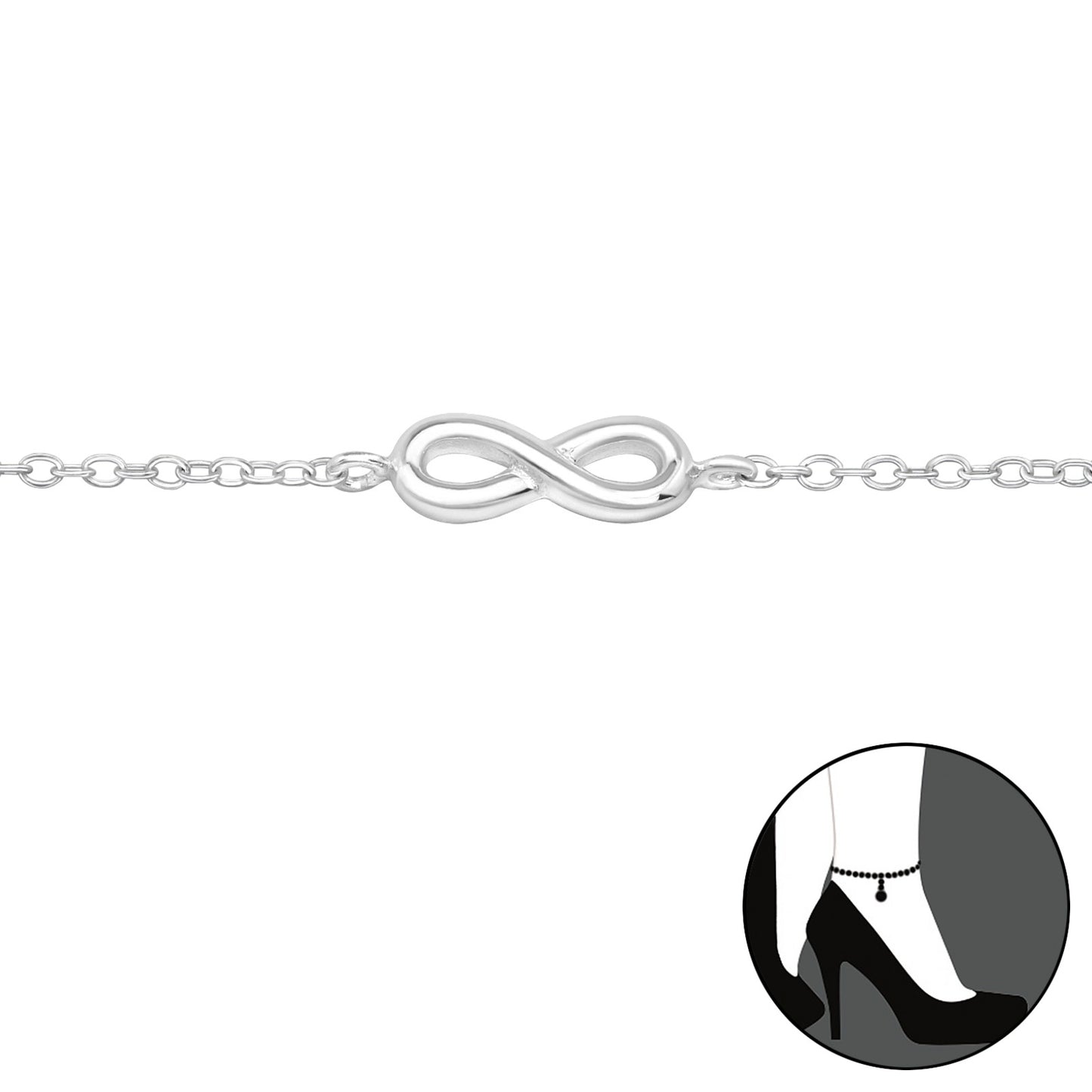 sterling silver infinity anklet on delicate adjustable chain, minimalist ankle bracelet
