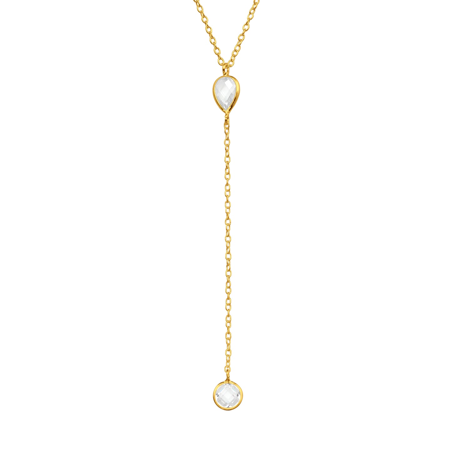 Sterling Silver 18kt Gold Plated Teardrop and Solitaire Y Necklace