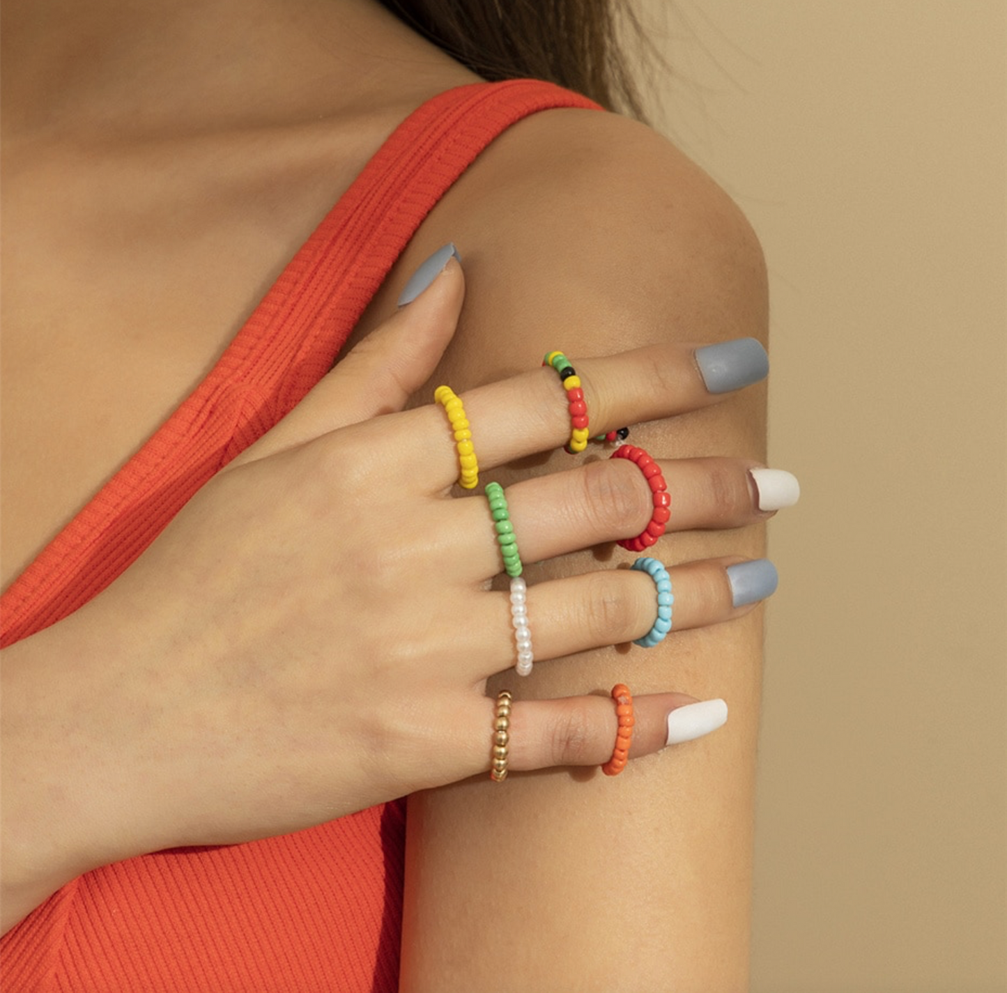 Multi Colored Beaded Ring Set