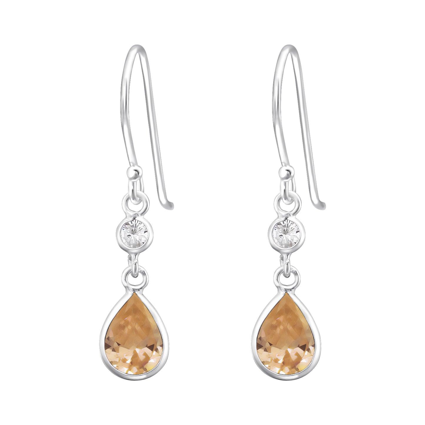Sterling Silver Champaign Cubic Zirconia Teardrop Earrings
