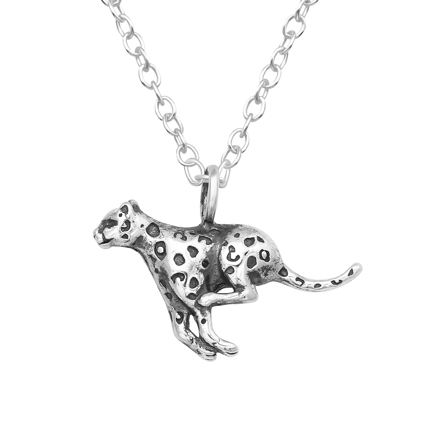 Sterling Silver Running Cheetah Pendant Necklace