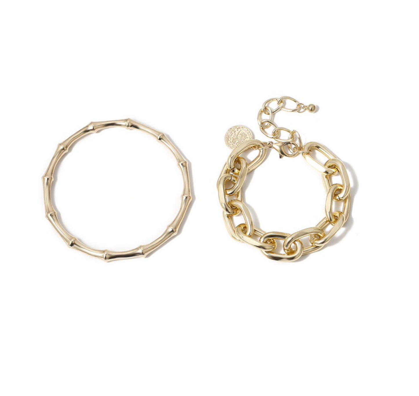 Goldtone Cable Chain Bracelet Bangle Set
