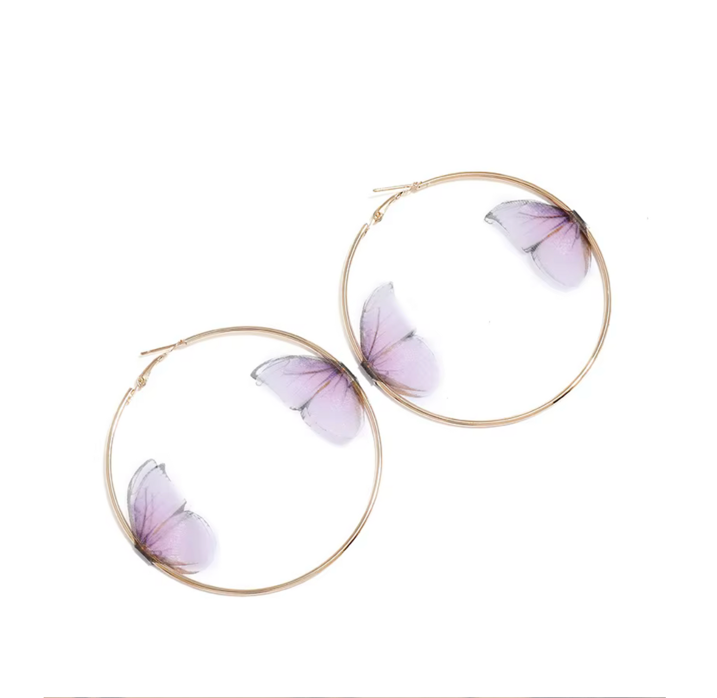 Goldtone Purple Butterfly Hoop Earrings
