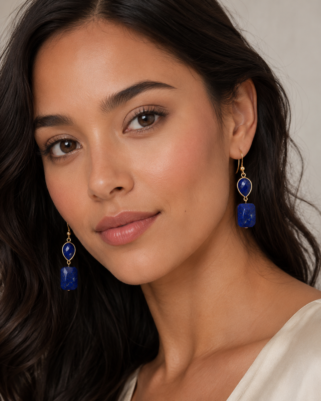 Goldtone Lapis Drop Earrings