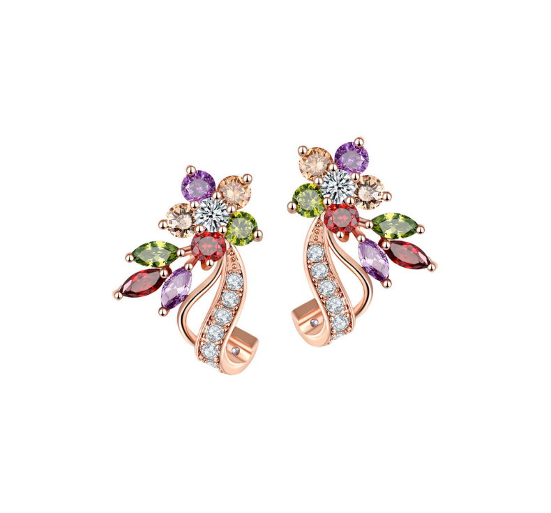 Rose Goldtone Multi Colored Cubic Zirconia Flower Earrings