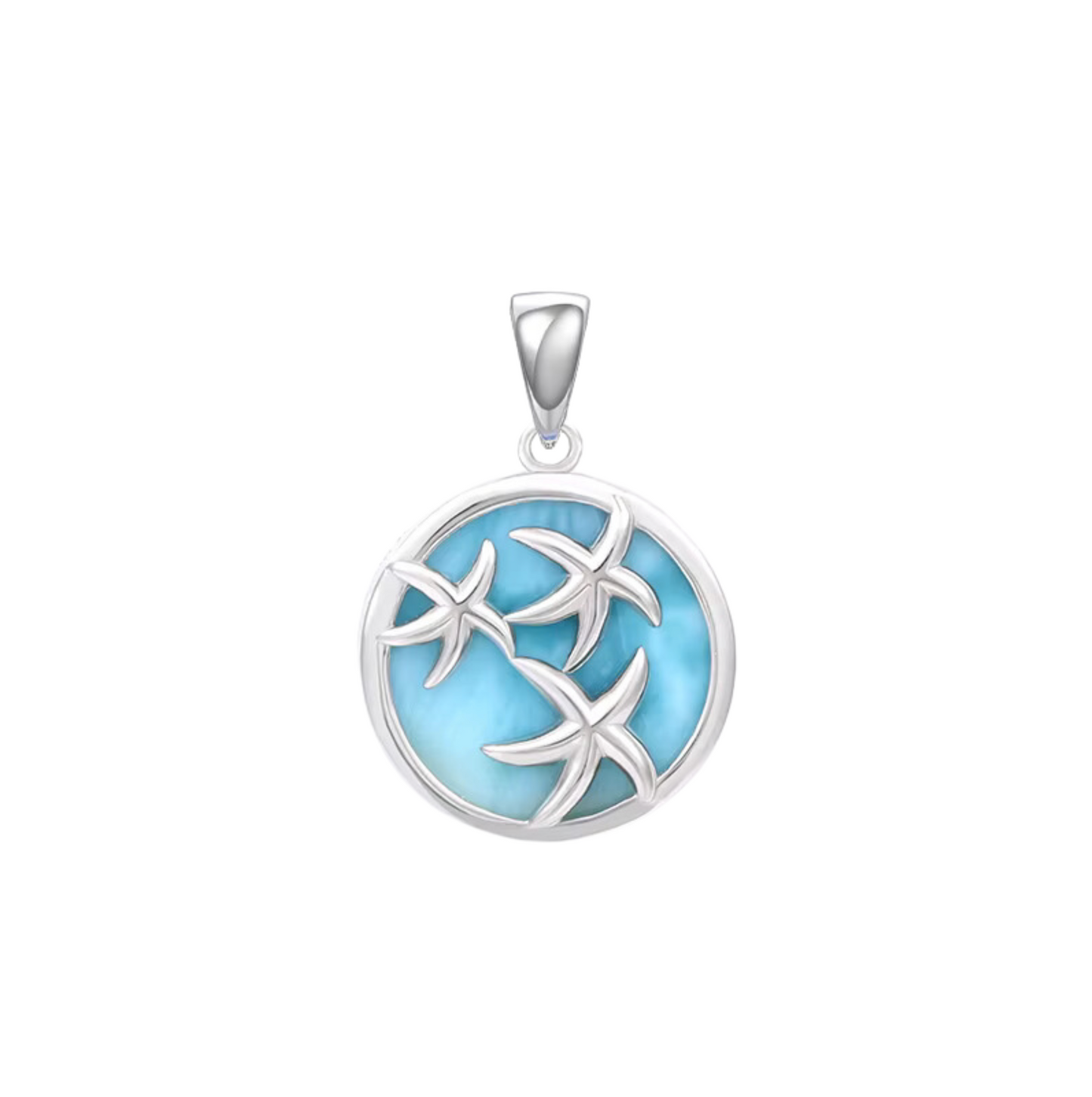Sky Blue Larimar & Sterling Silver Starfish Pendant Necklace
