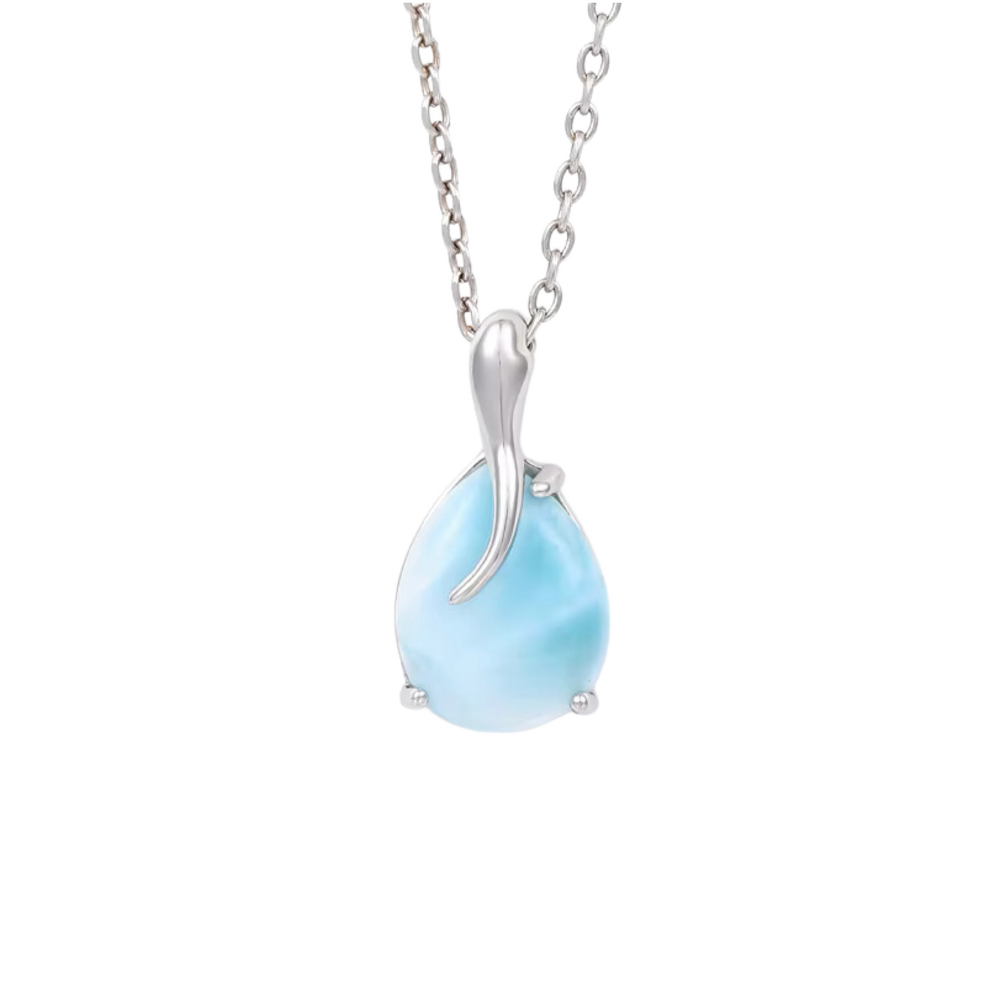 Sky Blue Larimar & Sterling Silver Teardrop Necklace