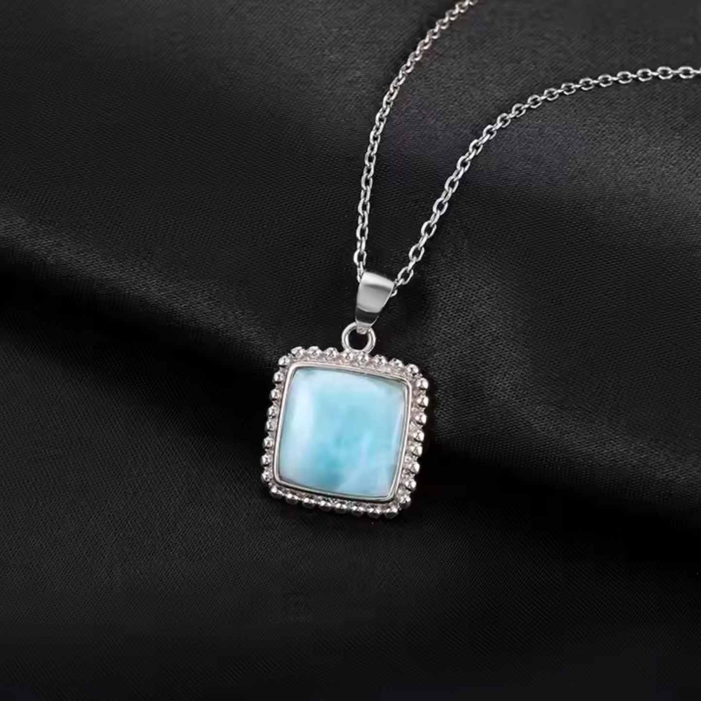 Sky Blue Larimar & Sterling Silver Square Pendant Necklace