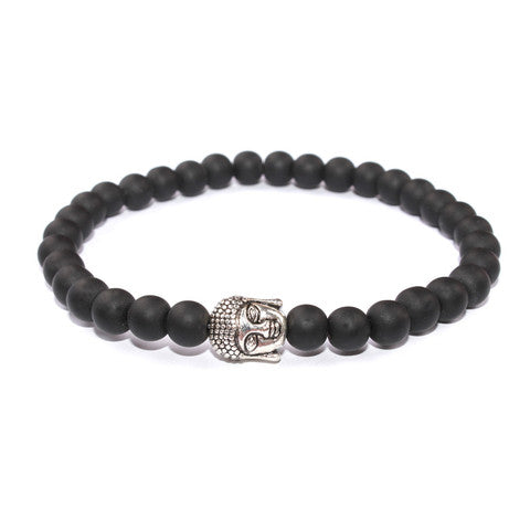 Black Buddha Beaded Bracelet In Matte Onyx