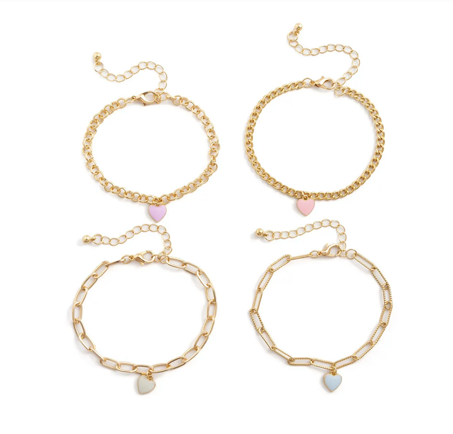 Goldtone Pastel Hearts Set Of 4 Bracelets