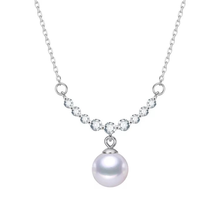 White Freshwater Pearl Cubic Zirconia Curved Necklace
