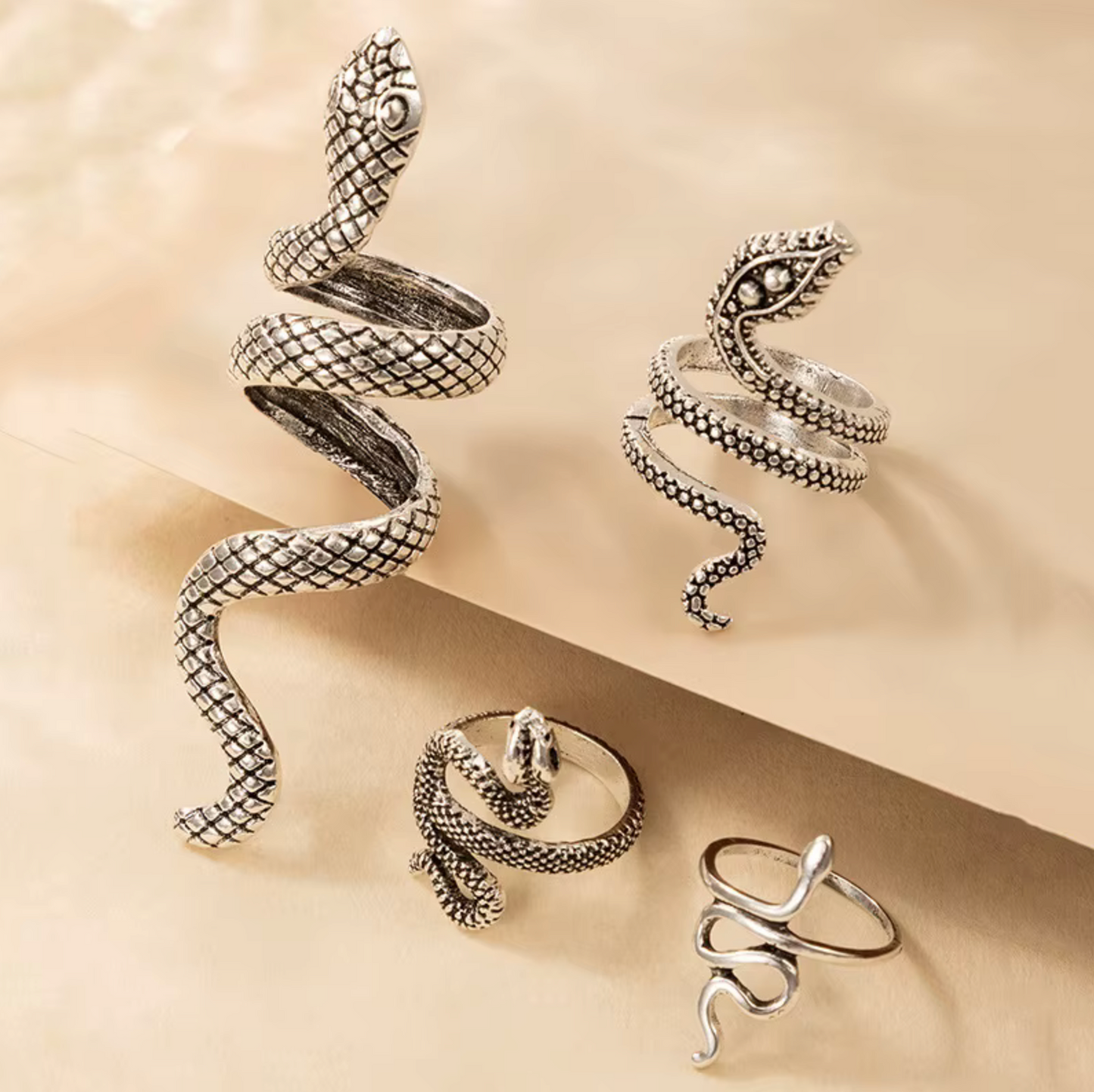 Silvertone Snake Ring Set
