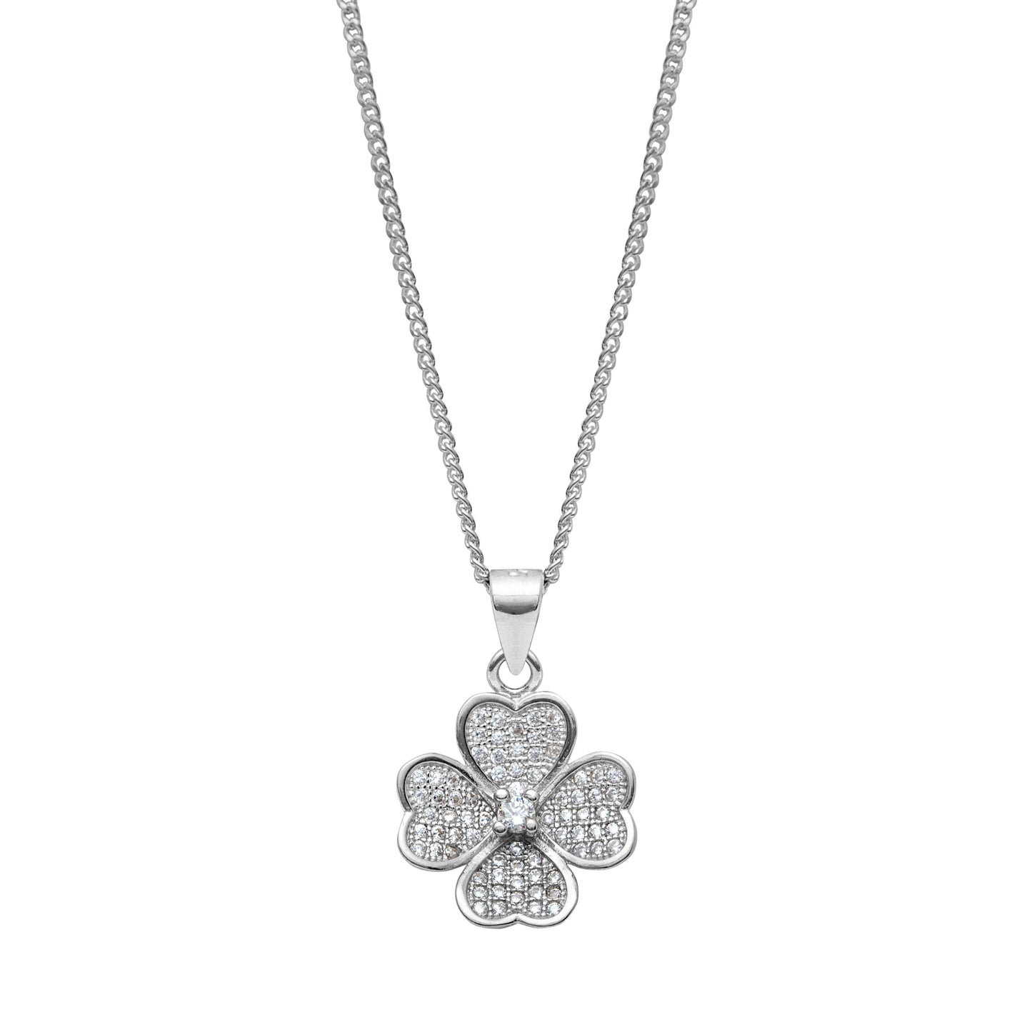 Sterling Silver & Cubic Zirconia Four Leaf Clover Pendant Necklace