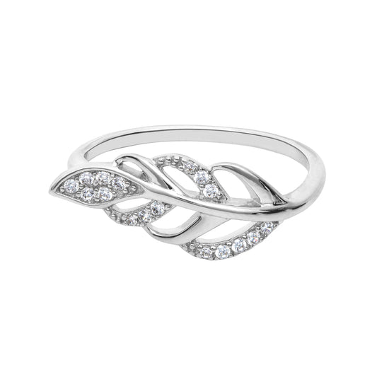 Sterling Silver & Cubic Zirconia Open Feather Ring